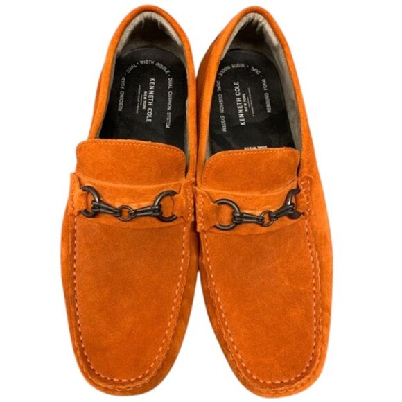 Kenneth Cole Xtreme Bit Driver Loafers Men’s 12 Orange Suede Slip On Moc Shoes - Picture 1 of 13
